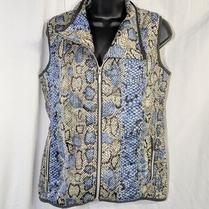 GG Blue Quilted Vest Brown Blue Snakeskin Pattern Athleisure Golf Casual Sz M